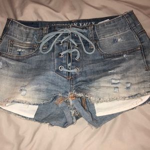 American eagle denim lace up shorts
